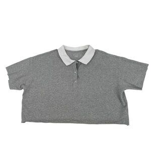 Aerie Size M Gray Cropped Polo Shirt Boxy Oversized Preppy